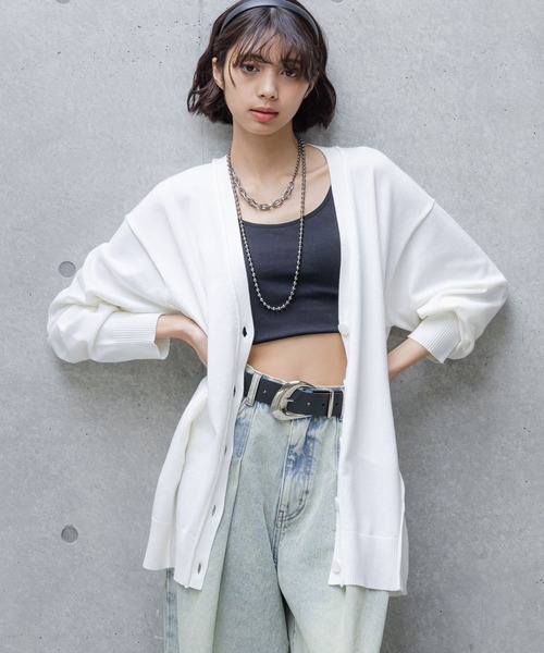 PAGEBOY（ページボーイ）の「ロールリンキングＶネックカーディガン（カーディガン/ボレロ・レディース・ブラック/オレンジ系その他3/オフホワイト・FREE）」の2枚目の写真