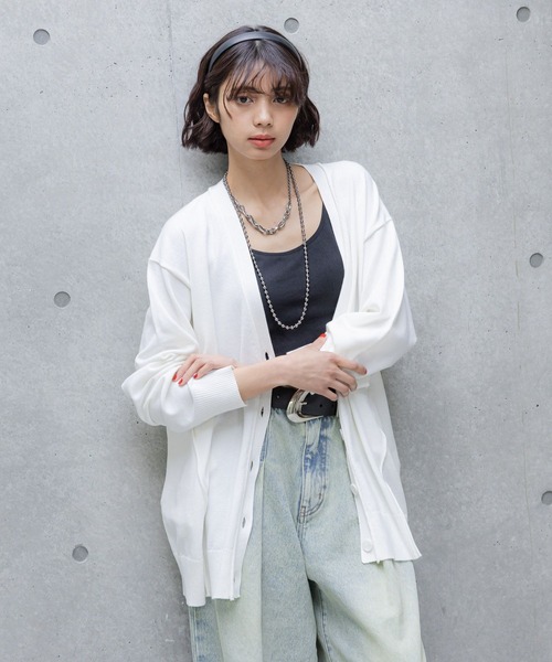 PAGEBOY（ページボーイ）の「ロールリンキングＶネックカーディガン（カーディガン/ボレロ・レディース・ブラック/オレンジ系その他3/オフホワイト・FREE）」の8枚目の写真