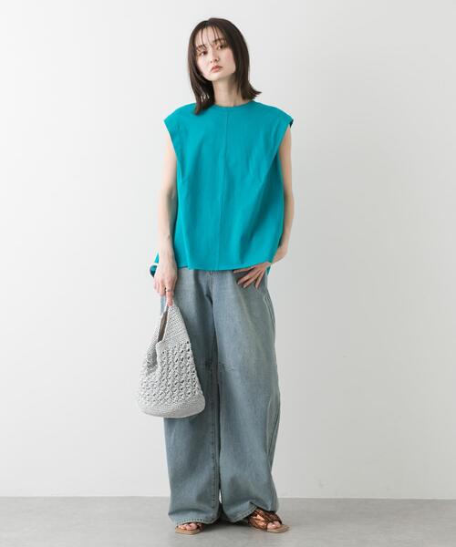 SENSE OF PLACE by URBAN RESEARCH(センスオブプレイスバイアーバンリサーチ)の「ショルダータックフレアカットトップ(Tシャツ/カットソー・レディース・グリーン/ブラック/オフホワイト・ONE)」の9枚目の写真