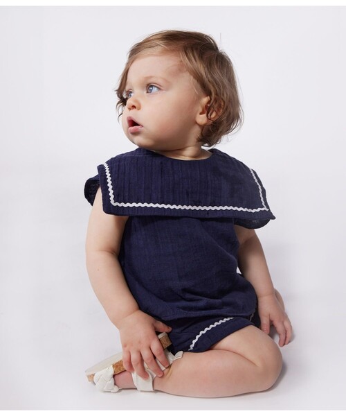 PETIT BATEAU（プチバトー）の「ベビー２点セット（シャツ/ブラウス・キッズ・ネイビー・12MONTH/18MONTH/24MONTH/36MONTH）」の3枚目の写真