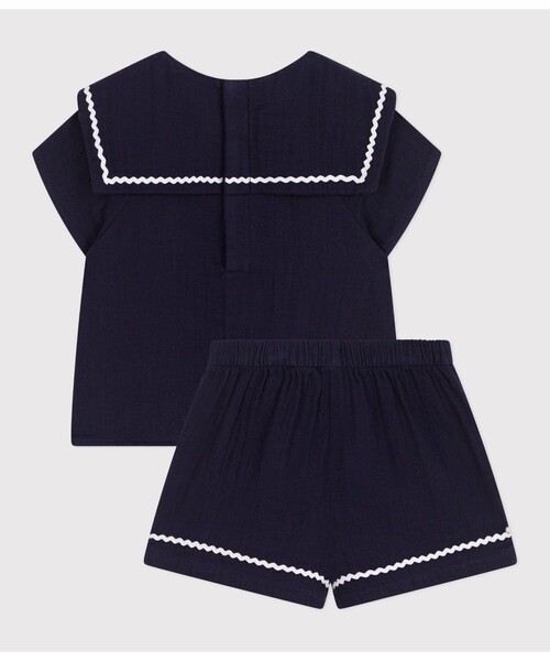 PETIT BATEAU（プチバトー）の「ベビー２点セット（シャツ/ブラウス・キッズ・ネイビー・12MONTH/18MONTH/24MONTH/36MONTH）」の6枚目の写真