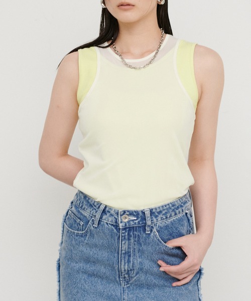 LARUTA(ラルータ)の「【LARUTA】テレコレイヤードタンクセット(タンクトップ・レディース・ライム/アイボリー/チャコールグレー・FREE)」の9枚目の写真