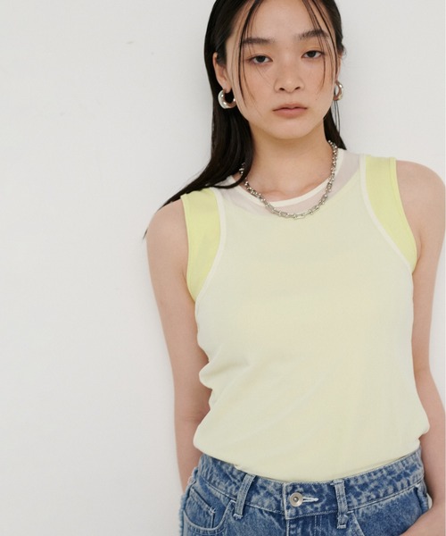LARUTA(ラルータ)の「【LARUTA】テレコレイヤードタンクセット(タンクトップ・レディース・ライム/アイボリー/チャコールグレー・FREE)」の10枚目の写真