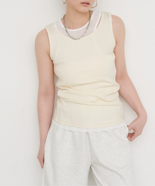 LARUTA(ラルータ)の「【LARUTA】テレコレイヤードタンクセット(タンクトップ・レディース・ライム/アイボリー/チャコールグレー・FREE)」の5枚目の写真