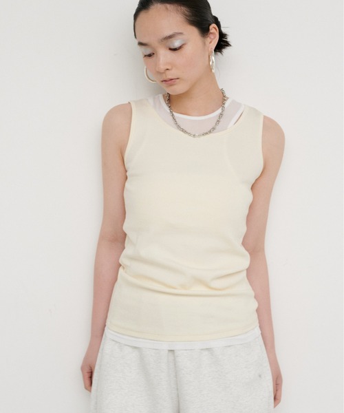 LARUTA(ラルータ)の「【LARUTA】テレコレイヤードタンクセット(タンクトップ・レディース・ライム/アイボリー/チャコールグレー・FREE)」の6枚目の写真