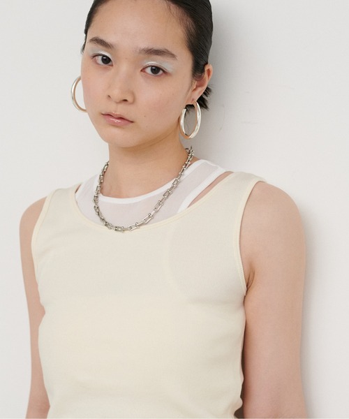 LARUTA(ラルータ)の「【LARUTA】テレコレイヤードタンクセット(タンクトップ・レディース・ライム/アイボリー/チャコールグレー・FREE)」の4枚目の写真