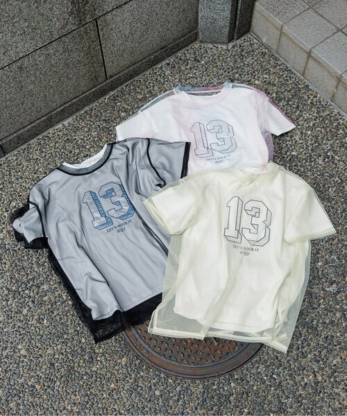 algy（アルジー）の「ナンバリング半袖T&チュール半袖Tセット（Tシャツ/カットソー・キッズ・ブラック/ライム/レインボー・MEDIUM/X-SMALL/XX-SMALL/SMALL）」の2枚目の写真