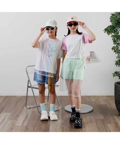 algy（アルジー）の「ナンバリング半袖T&チュール半袖Tセット（Tシャツ/カットソー・キッズ・ブラック/ライム/レインボー・MEDIUM/X-SMALL/XX-SMALL/SMALL）」の4枚目の写真