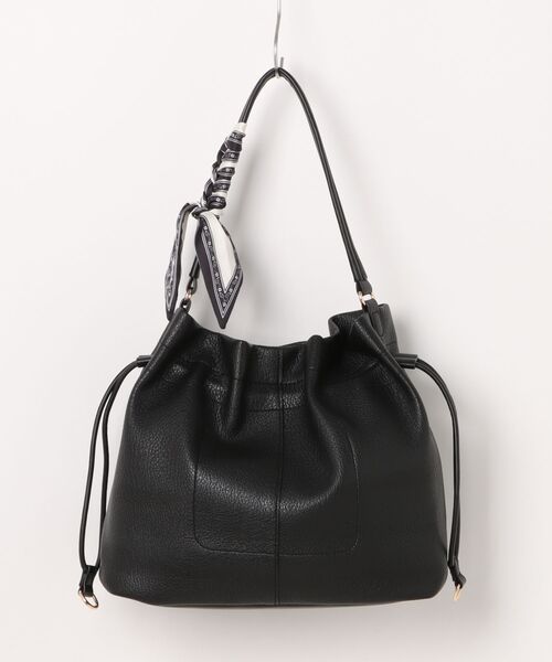 m.f.editorial(エムエフエディトリアル)の「【天巾着マグネット付き】スカーフ付き ワンショルダーバッグ(ショルダーバッグ・レディース・ベージュ/ブラック・FREE)」の3枚目の写真