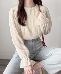 大人の装い◎きちんと感もプラスして。ラウンドネックシアーシフォンブラウス