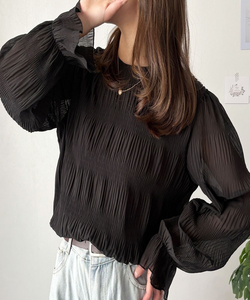 Amulet(アミュレット)の「大人の装い◎きちんと感もプラスして。ラウンドネックシアーシフォンブラウス(シャツ/ブラウス・レディース・アイボリー/ブラック/ホワイト・L/M)」の7枚目の写真