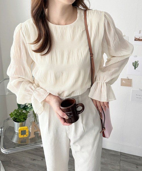 Amulet(アミュレット)の「大人の装い◎きちんと感もプラスして。ラウンドネックシアーシフォンブラウス(シャツ/ブラウス・レディース・アイボリー/ブラック/ホワイト・L/M)」の13枚目の写真