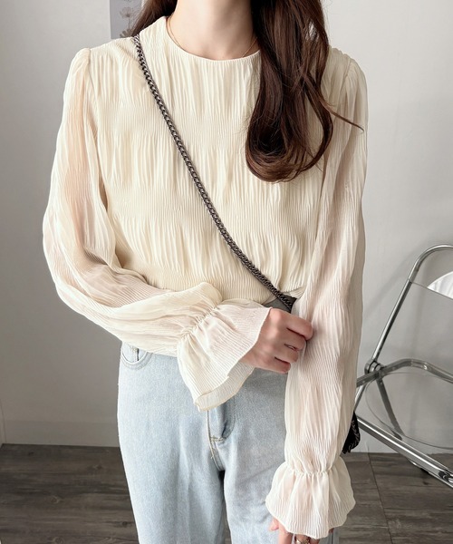 Amulet(アミュレット)の「大人の装い◎きちんと感もプラスして。ラウンドネックシアーシフォンブラウス(シャツ/ブラウス・レディース・アイボリー/ブラック/ホワイト・L/M)」の17枚目の写真