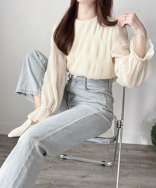 Amulet(アミュレット)の「大人の装い◎きちんと感もプラスして。ラウンドネックシアーシフォンブラウス(シャツ/ブラウス・レディース・アイボリー/ブラック/ホワイト・L/M)」の18枚目の写真