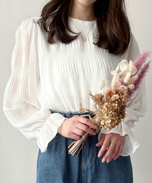Amulet(アミュレット)の「大人の装い◎きちんと感もプラスして。ラウンドネックシアーシフォンブラウス(シャツ/ブラウス・レディース・アイボリー/ブラック/ホワイト・L/M)」の15枚目の写真
