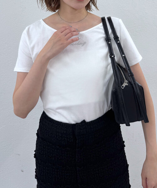 mline（エムライン）の「[mline]ストーンTシャツ（Tシャツ/カットソー・レディース・ブルー/オフホワイト/ブラック・FREE）」の4枚目の写真