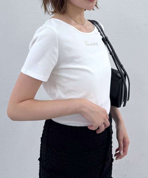 mline（エムライン）の「[mline]ストーンTシャツ（Tシャツ/カットソー・レディース・ブルー/オフホワイト/ブラック・FREE）」の5枚目の写真