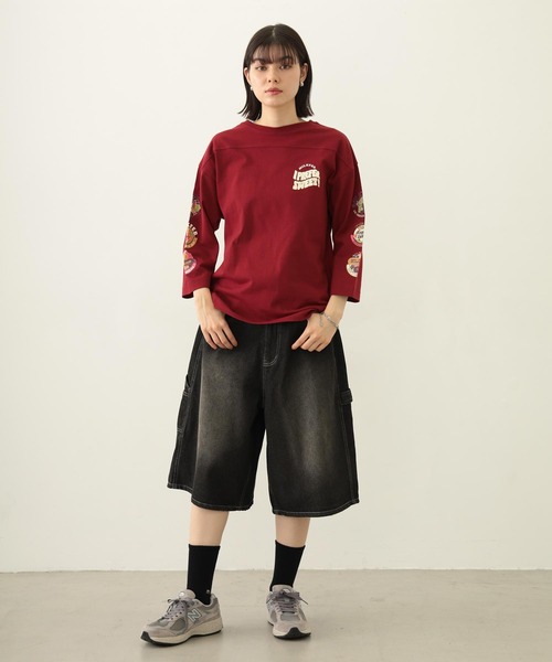 MILKFED.（ミルクフェド）の「PAINTER BAGGY SHORTS（デニムパンツ・レディース・オフホワイト/ブラック/ライトインディゴブルー・S/M）」の6枚目の写真