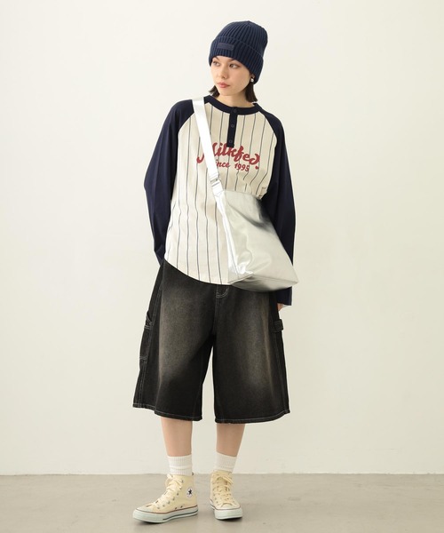 MILKFED.（ミルクフェド）の「PAINTER BAGGY SHORTS（デニムパンツ・レディース・オフホワイト/ブラック/ライトインディゴブルー・S/M）」の10枚目の写真