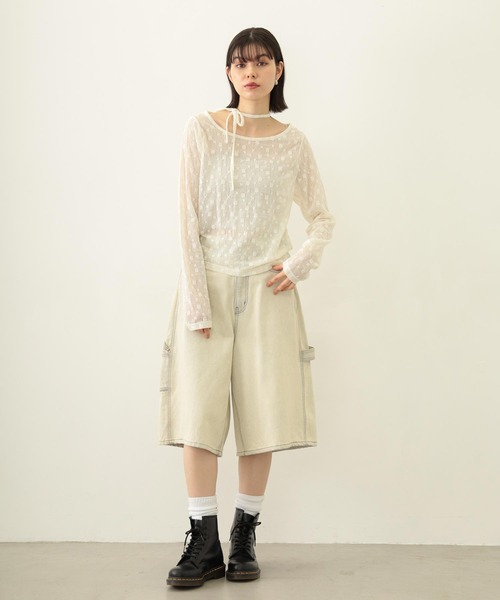 MILKFED.（ミルクフェド）の「PAINTER BAGGY SHORTS（デニムパンツ・レディース・オフホワイト/ブラック/ライトインディゴブルー・S/M）」の18枚目の写真