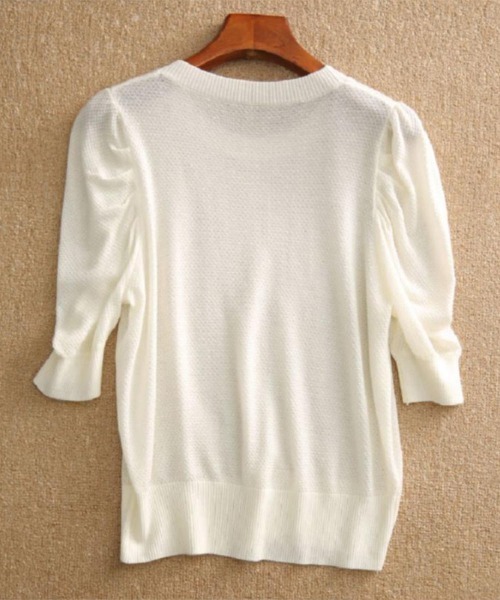 maison de LATIR（メゾンドラティール）の「パフスリーブ夏服半袖サマーニット（Tシャツ/カットソー・レディース・ホワイト/ブラック/ピンク・FREE）」の10枚目の写真