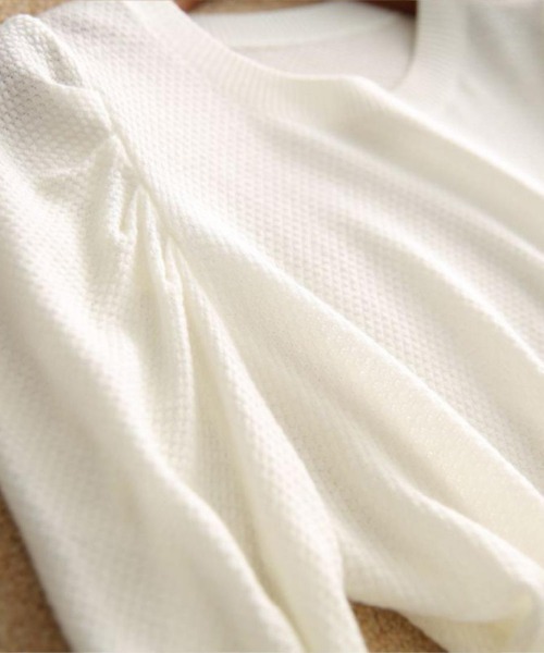 maison de LATIR（メゾンドラティール）の「パフスリーブ夏服半袖サマーニット（Tシャツ/カットソー・レディース・ホワイト/ブラック/ピンク・FREE）」の13枚目の写真