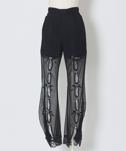 Ribbon and stone front open tulle pants（その他パンツ）｜AVENCHUMU