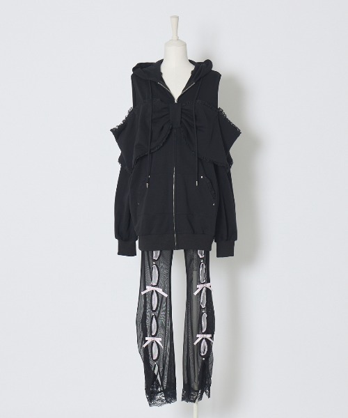 Ribbon and stone front open tulle pants（その他パンツ）｜AVENCHUMU