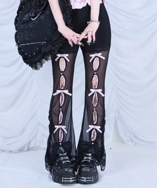 パンツ Ribbon and stone front open tulle pants Ribbon and stone front open tulle pants（その他パンツ）｜AVENCHUMU