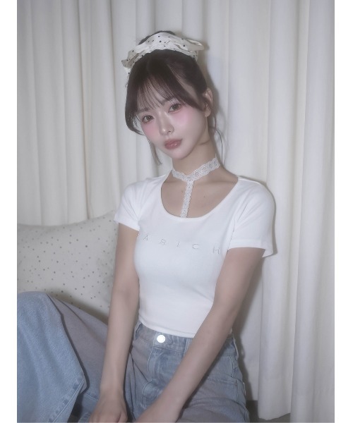 Darich（ダーリッチ）の「レースチョーカーコンパクトTシャツ（Tシャツ/カットソー・レディース・ブラック/グレー/ホワイト・FREE）」の20枚目の写真