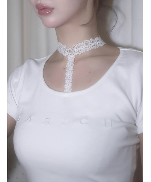 Darich（ダーリッチ）の「レースチョーカーコンパクトTシャツ（Tシャツ/カットソー・レディース・ブラック/グレー/ホワイト・FREE）」の5枚目の写真
