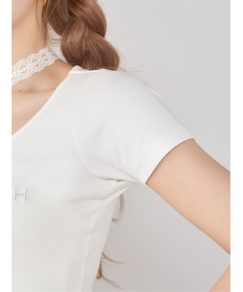 Darich（ダーリッチ）の「レースチョーカーコンパクトTシャツ（Tシャツ/カットソー・レディース・ブラック/グレー/ホワイト・FREE）」の15枚目の写真