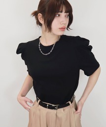 【ZOZO限定】パフスリーブT/puff sleeveT 半袖 カットソー Tシャツ アイボリー ブラック 大人カジュアル シンプル 夏トップス