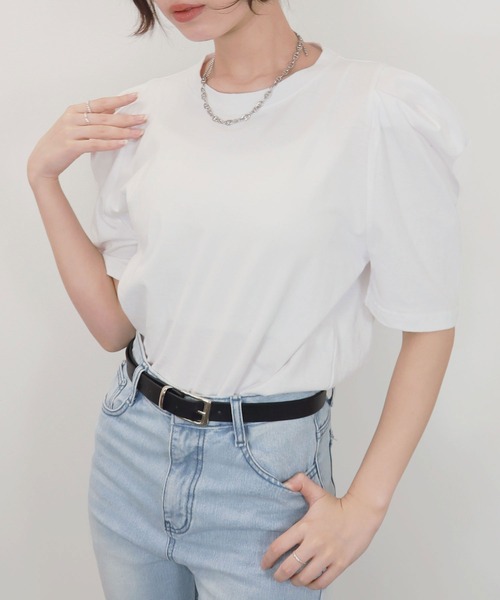 Reurie'(レウリィ)の「【ZOZO限定】パフスリーブT/puff sleeveT 半袖 カットソー Tシャツ アイボリー ブラック 大人カジュアル シンプル 夏トップス(Tシャツ/カットソー・レディース・アイボリー/ブラック・FREE)」の21枚目の写真
