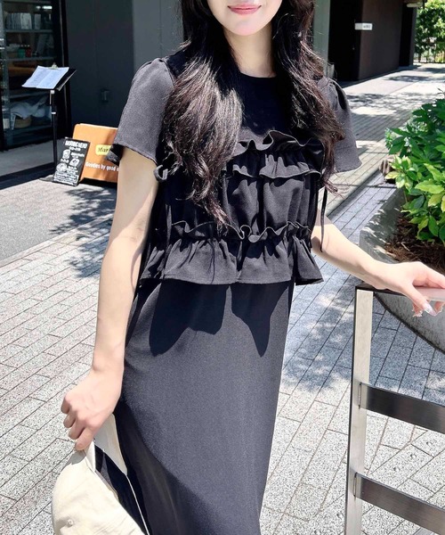 INGNI(イング)の「【WEB限定】フリルリボンビスチェ+ワンピース/セット(ワンピース・レディース・ブラック/グレー・M)」の13枚目の写真