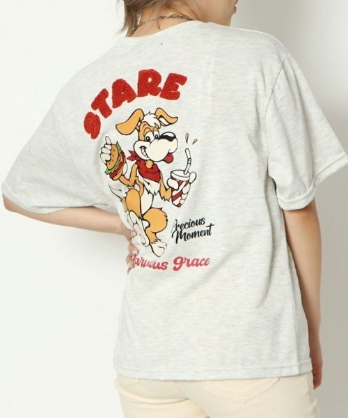 GORGE(ゴージ)の「《アメコミDOG×サガラ刺繍》レディース 半袖 Tシャツ キャラクター プリント 春夏秋(Tシャツ/カットソー・レディース・オフホワイト/スミクロ/オートミール/ネイビー/グリーン・F)」の3枚目の写真