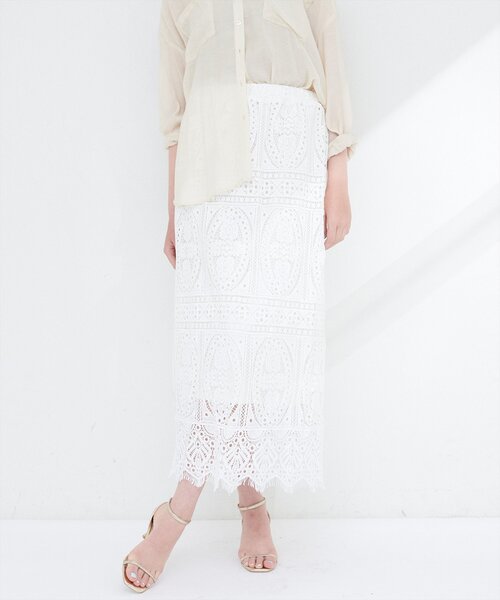 natural couture（ナチュラルクチュール）の「【WEB限定】スクエアパネルレーススカート（スカート・レディース・オフホワイト/ブラック・FREE）」の3枚目の写真