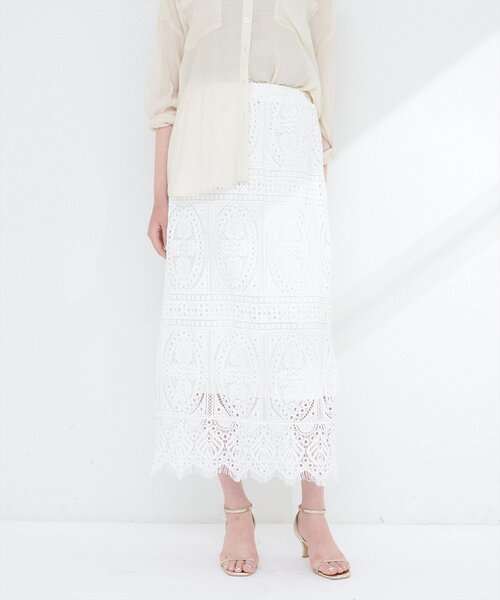 natural couture（ナチュラルクチュール）の「【WEB限定】スクエアパネルレーススカート（スカート・レディース・オフホワイト/ブラック・FREE）」の4枚目の写真