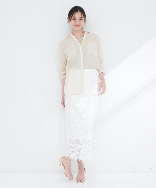 natural couture（ナチュラルクチュール）の「【WEB限定】スクエアパネルレーススカート（スカート・レディース・オフホワイト/ブラック・FREE）」の6枚目の写真