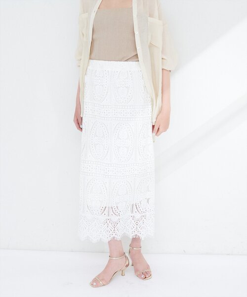 natural couture（ナチュラルクチュール）の「【WEB限定】スクエアパネルレーススカート（スカート・レディース・オフホワイト/ブラック・FREE）」の7枚目の写真