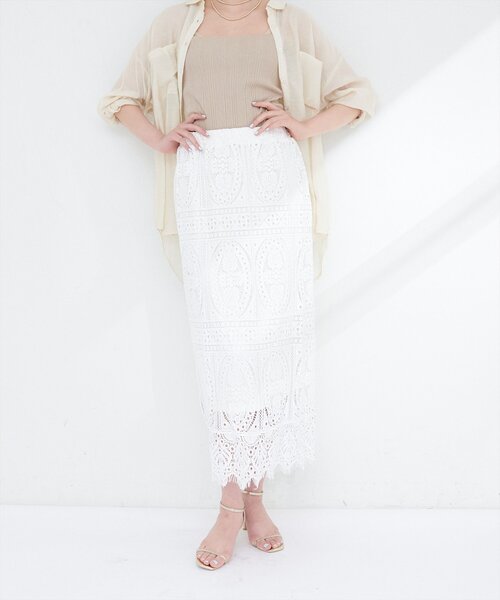 natural couture（ナチュラルクチュール）の「【WEB限定】スクエアパネルレーススカート（スカート・レディース・オフホワイト/ブラック・FREE）」の8枚目の写真