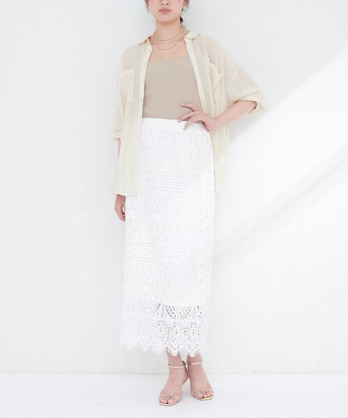 natural couture（ナチュラルクチュール）の「【WEB限定】スクエアパネルレーススカート（スカート・レディース・オフホワイト/ブラック・FREE）」の9枚目の写真