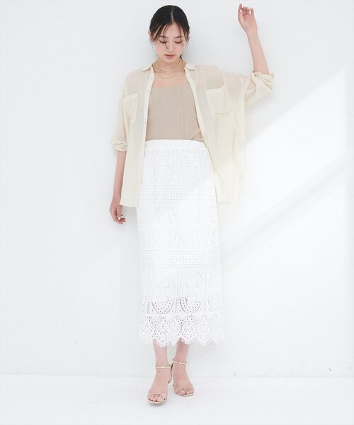 natural couture（ナチュラルクチュール）の「【WEB限定】スクエアパネルレーススカート（スカート・レディース・オフホワイト/ブラック・FREE）」の10枚目の写真