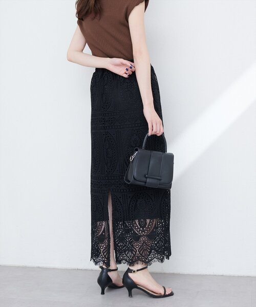 natural couture（ナチュラルクチュール）の「【WEB限定】スクエアパネルレーススカート（スカート・レディース・オフホワイト/ブラック・FREE）」の14枚目の写真