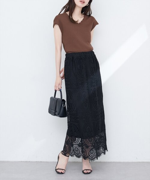 natural couture（ナチュラルクチュール）の「【WEB限定】スクエアパネルレーススカート（スカート・レディース・オフホワイト/ブラック・FREE）」の15枚目の写真