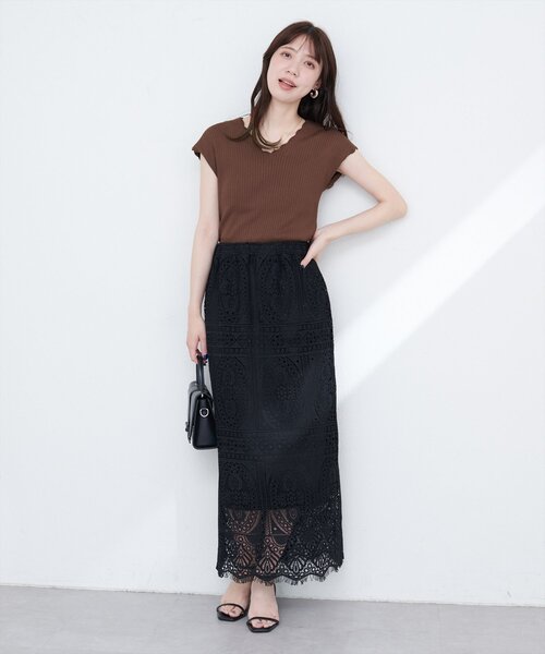 natural couture（ナチュラルクチュール）の「【WEB限定】スクエアパネルレーススカート（スカート・レディース・オフホワイト/ブラック・FREE）」の16枚目の写真