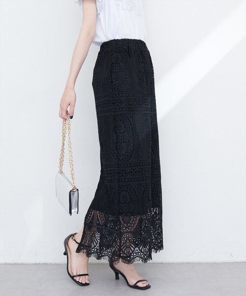 natural couture（ナチュラルクチュール）の「【WEB限定】スクエアパネルレーススカート（スカート・レディース・オフホワイト/ブラック・FREE）」の17枚目の写真