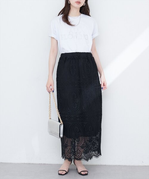 natural couture（ナチュラルクチュール）の「【WEB限定】スクエアパネルレーススカート（スカート・レディース・オフホワイト/ブラック・FREE）」の18枚目の写真