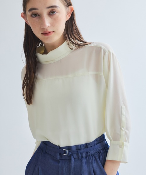 ketty(ケティ)の「ロールネックシアーシャツブラウス≪手洗い可能≫(シャツ/ブラウス・レディース・イエロー/ブルー/オフホワイト・M)」の1枚目の写真