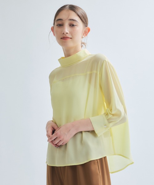 ketty(ケティ)の「ロールネックシアーシャツブラウス≪手洗い可能≫(シャツ/ブラウス・レディース・イエロー/ブルー/オフホワイト・M)」の3枚目の写真